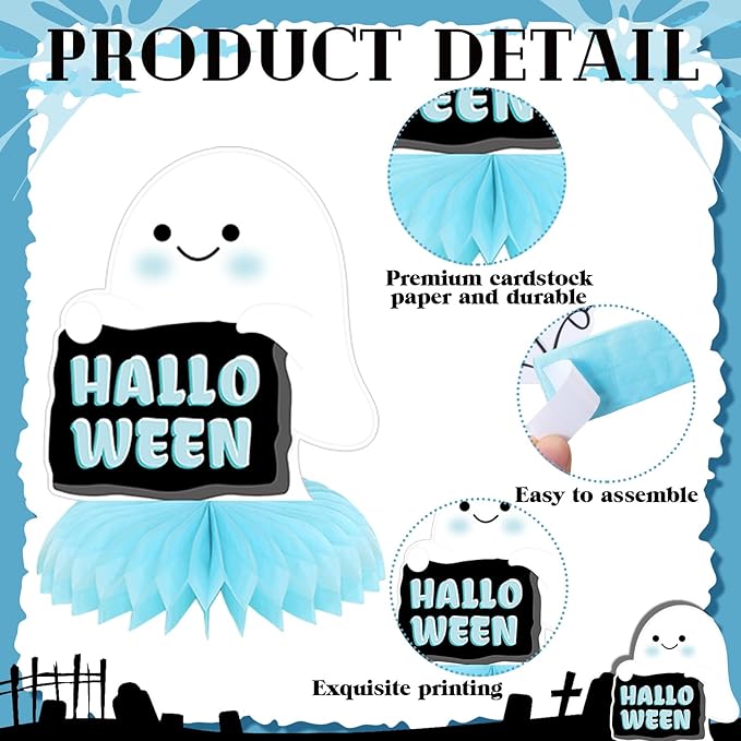 12 Pcs Blue Halloween Baby Shower Decorations a Little Boo Is Almost Due Honeycomb Centerpieces Bat Ghost Skull Halloween Baby Shower Table Decoration Table Topper for Party Favors