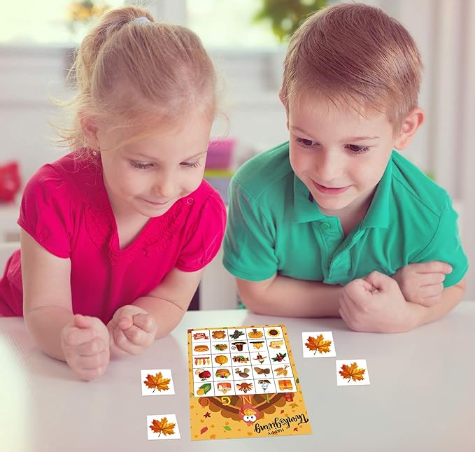 Thanksgiving Games for Kids, Bingo Cards 24 Players Thanksgiving Crafts for Kids Fall Festival Games Friendsgiving Party Favors Supplies Activities Gifts