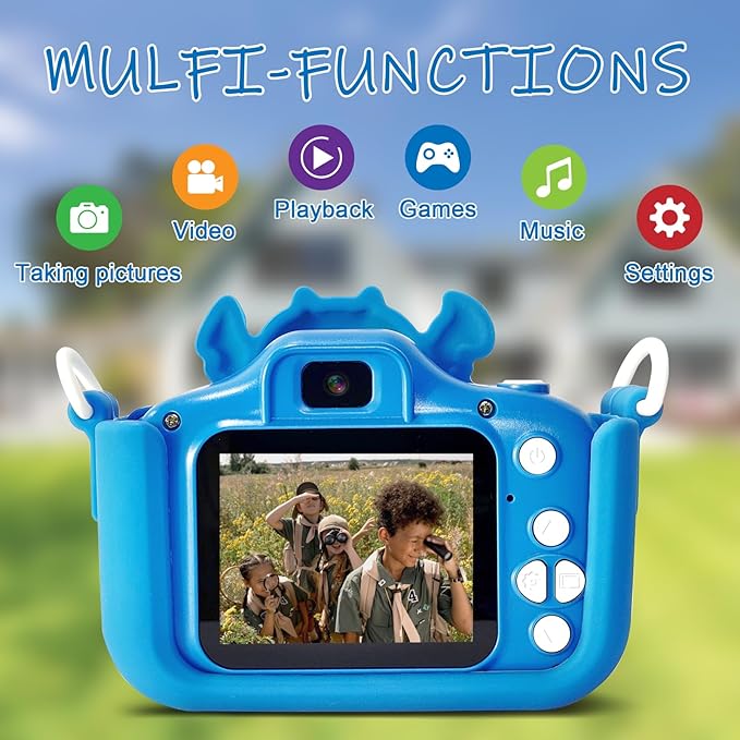 Kids Camera with 32GB SD Card - 1080P HD Digital Selfie Video Camera for Boys & Girls Ages 3 4 5 6 7+ Portable Toddler Toy with Cartoon Design, Christmas Birthday Gifts