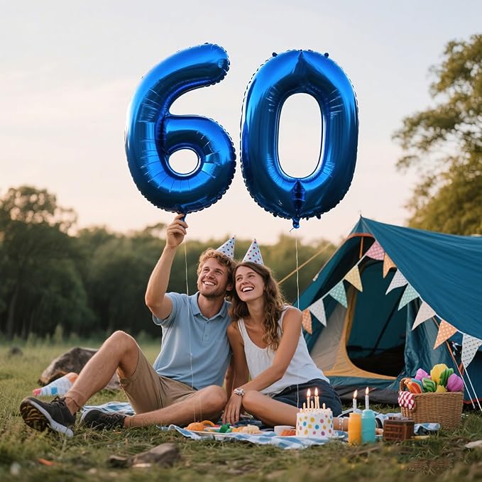 40 Inch Navy blue Number 60 Digital Balloon,Jumbo Mylar Foil Helium Balloon for 60 Balloons for Birthday Party,Wedding Anniversary Party Decorations