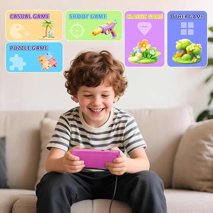 Handheld Game Console,Portable Video Game Console with Retro Games,3.2" Screen,Rechargeable Battery,Built-in Headphones and Built-in Bow Ultimate Kid Christmas Birthday Gift for Kids (Purple + Blue)