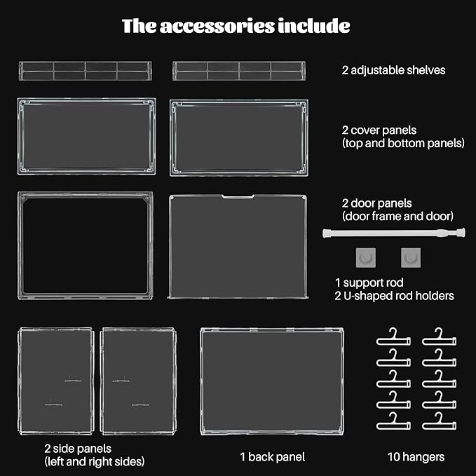 Clear Doll Wardrobe Storage Box,Doll Clothes Closet Desktop,Doll Accessories Display Box,Dolls Outfit Storage Organizer with Hangers & Rod(Not Include Any Accessories)