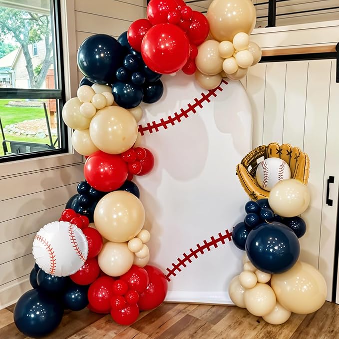Baseball Balloons, Navy Blue Red Nude Latex Balloons with Baseball Gloves Foil Balloon for Boys Baseball Themed Birthday Party Decorations Graduation Baby Shower Sport Theme Party Backdrop