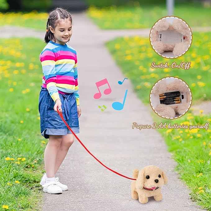 Dog Plush - Walking Dog Plush Toys, Electronic Interactive Stuffed with Turtle Backpack, Cute Puppy Stuffed Animals Gifts for Kids Boys Girls