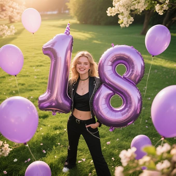 40 Inch Purple Number 18 Digital Balloon,Jumbo Mylar Foil Helium Balloon for 18 Balloons for Birthday Party,Wedding Anniversary Party Decorations