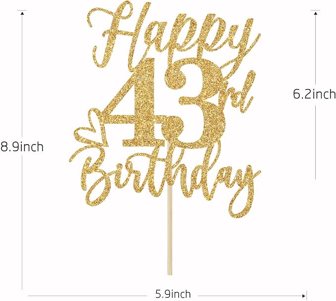 Happy 43rd Birthday Cake Topper, 43rd Birthday Decorations, Cheers to 43 Years, Hello 43, 43rd Happy Birthday Party Supplies Gold Glitter