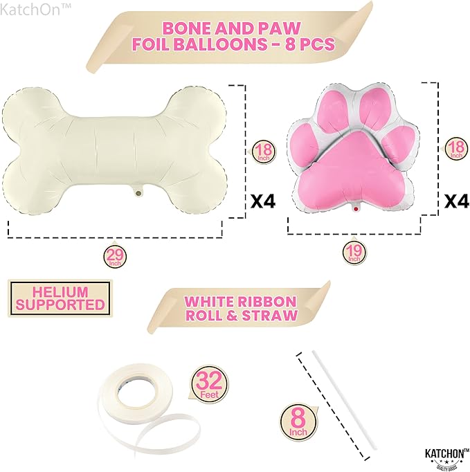 KatchOn, Pink Dog Bone Balloon - 32 Feet, 29 Inch, Pack of 8 | Dog Balloons for Birthday Party Decorations | Paw Print Balloons | Paw Party Balloon, Lets Pawty Birthday Decorations