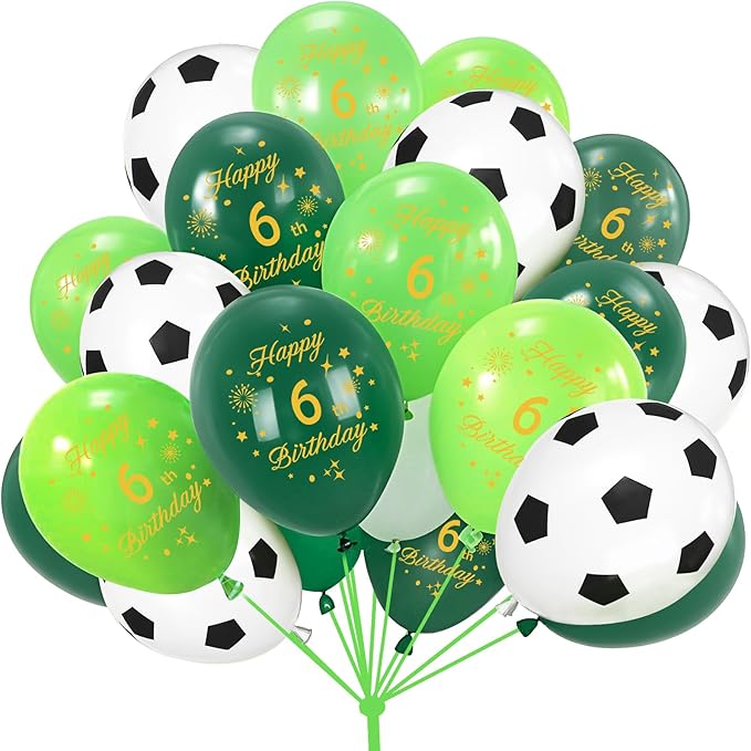 Soccer Balloons 6th Birthday Decorations for Boys,Green Balloons with Happy 6th Birthday Printed Soccer Party Balloons Soccer Sports Party Decorations
