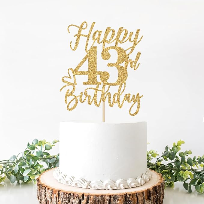 Happy 43rd Birthday Cake Topper, 43rd Birthday Decorations, Cheers to 43 Years, Hello 43, 43rd Happy Birthday Party Supplies Gold Glitter