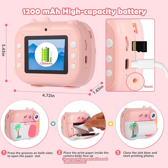 Kids Camera Instant Print,Children Digital Camera Toys with HD Video for Kids Aged 3-12,Christmas Birthday Festival Present for Girls Boys,with 7 Rolls Instant Paper,M3