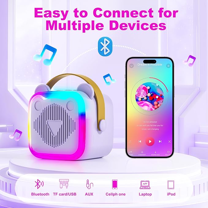 Mini Karaoke Machine for Kids: Portable Singing Toys Speaker with 2 Wireless Microphones for Girls and Boys Ages 3-12+ Years Old（Purple）
