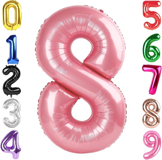 40 Inch Pearlescent Pink Number 8 Balloon, Giant 8 Number Balloons for 8th Birthday Decorations, Party Supplies for Baby Boy Girl, Pearlescent Pink Party Decor
