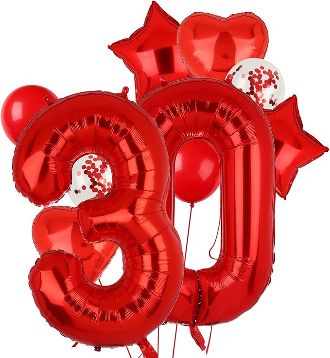 40 Inch Red Number Balloons 30 Mylar Foil Helium Digital Balloon 30th Anniversary Event Celebration 30th Birthday Party Decor Supplies 10 Pcs