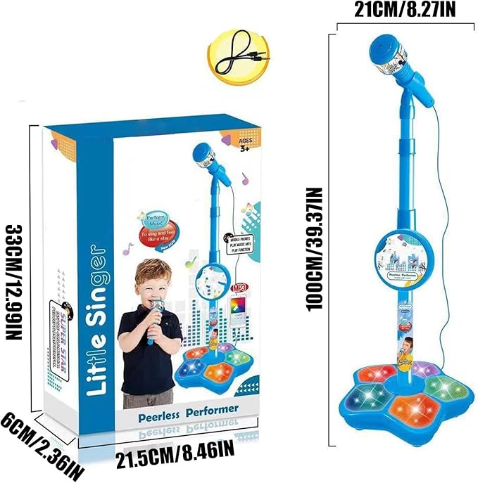 Kids Microphones Singing Portable – LED Lights, Microphone Stand Christmas Birthday, Podcast Recording Party Teen Streaming | Singing Portable LED Lights Toy,Toy Microphone with Stand for
