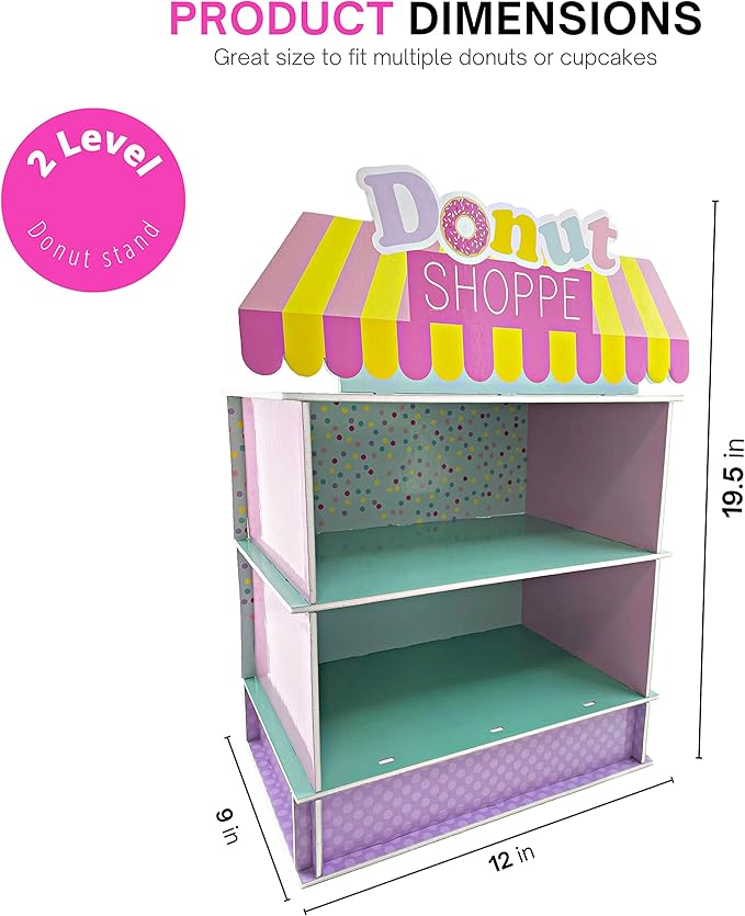2 Tier Donut Stand for Donut Birthday Party Supplies & Decorations, Cupcake Stand Dessert Table Centerpiece Decor by 4E's Novelty