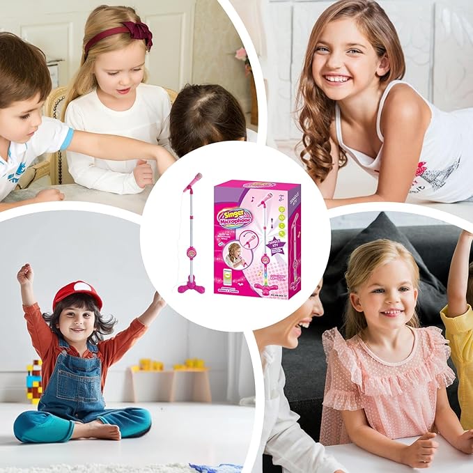 Stand Up Microphone - Colorful Toy with Adjustable Stand, Connectable Singing Machine for Children, Fun Music Play Young Singers Party Educational Play Performances