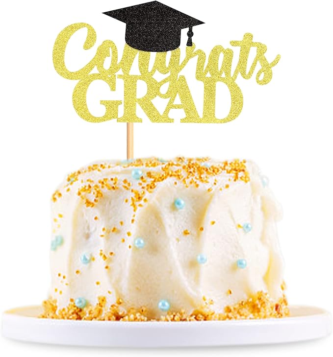 Gold Glitter 2026 Congrates Grad Cake Topper Congrats Grad Cap Cake Picks Graduation Food Picks for Graduate Party Decorations Supplies