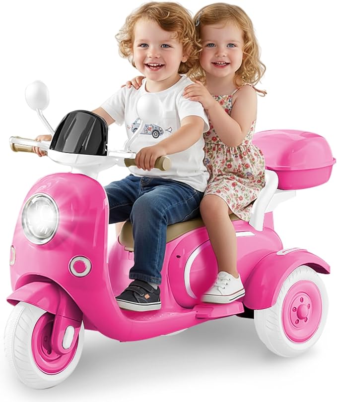 HEIMILI 12V Kids Electric Motorcycle for Girls, 3 Wheel Ride On Motorcycle for Kids 3-5 Years, Mini Battery Powered Motorbike with Bluetooth & MP3, Toddler Electric Ride On Toy, Rose