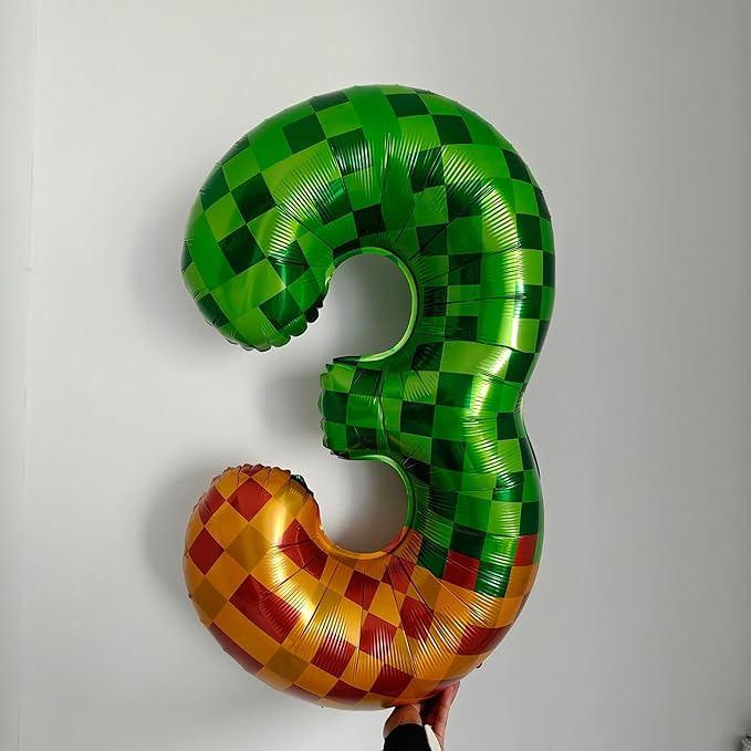 Green Pixel Miner Number 5 Foil Balloon Set 40 Inch Large Mylar Mining Theme Brown 5th Number Balloons Pixel Cubes Boxes Video Game Birthday Party Decorations 10Pcs