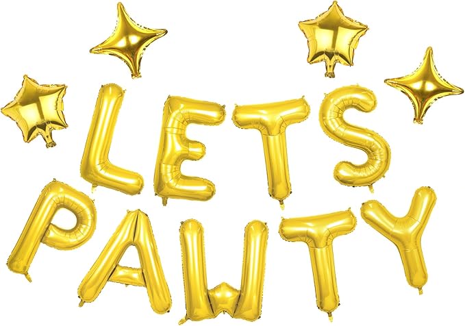 Lets Pawty Balloons Banner 16 Inch,Gold Dog Birthday Decorations with 4pcs 10 Inch Star Balloons,Paw Foil Letter Balloon for Dogs Paw Pet Puppy Theme Party Supplies