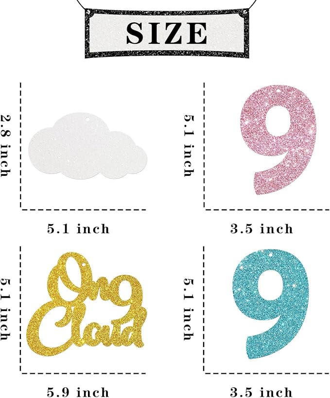 Maicaiffe On Cloud 9 Hanging Swirl Decorations - Glitter 12 Pcs 9th Birthday Party Supplies - Children Birthday - Nine Streamers - Nine Years Old Party Foil Swirls Ceiling Decorations