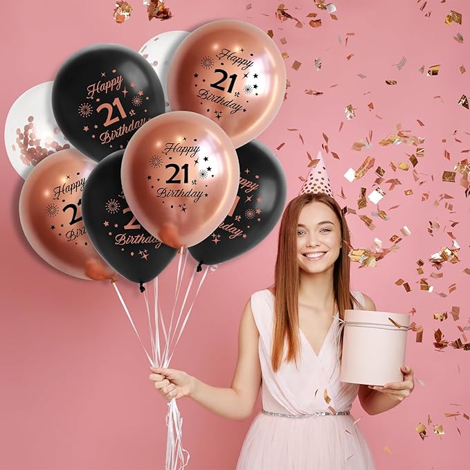 Rose Gold 13th Birthday Balloons for Girls 13th Birthday Party Decorations,12inch 15pcs Rose Gold Black Happy 13th Birthday Balloons, Party Balloons Confetti Balloons for Girls Party Deocorations