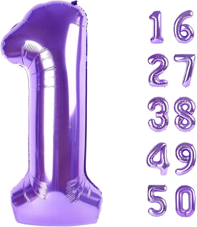 40 Inch 1 Balloon Purple Number Giant Large 10 12 13 15 Foil for Birthdays,Anniversaries Graduations, 10th 21th Birthday Decorations for Kids