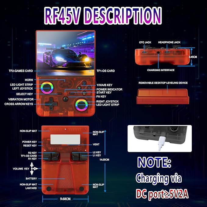 2026 NEW Upgrade RF45V Retro Handheld Game Console - 4.5 Inch Ultra-Large Screen,Support 18000+Classic Games,64G TF Card,4000mAh Battery,Linux System,Birthday Gift for Adult or Friends - Red
