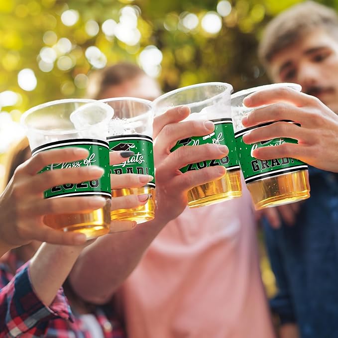 Gatherfun Class of 2026 Celebration - 100 Pcs 16oz Green Graduation Plastic Cups for Sturdy & Durable Drinkware for Grad Festivities | Essential Graduation Party Supplies & Decorations