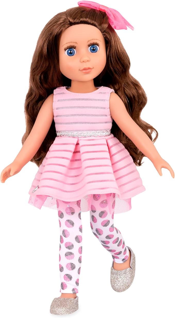Glitter Girls – 14-Inch Fashion Doll – Brown Hair & Blue Eyes – Pink Dress, Glittery Shoes & Hairbow – Dolls for Girls 3+ Years – Bluebell