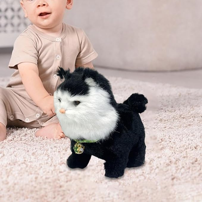 Electronic Walking Cat Toy, Robotic Pet, Vivid, Realistic, with Moving Tail, and, for Children, Black