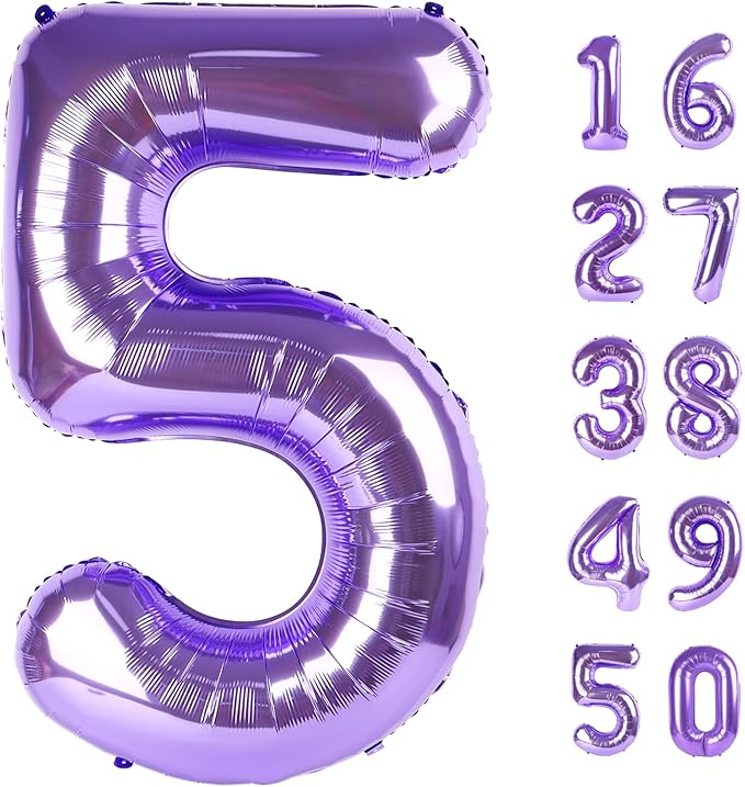 40 Inch Balloons 5 Number Purple Helium Foil 5 15 25 2025 Balloons Large Number Balloon for Boys Girls Birthday Party Wedding Anniversary Decorations Supplies