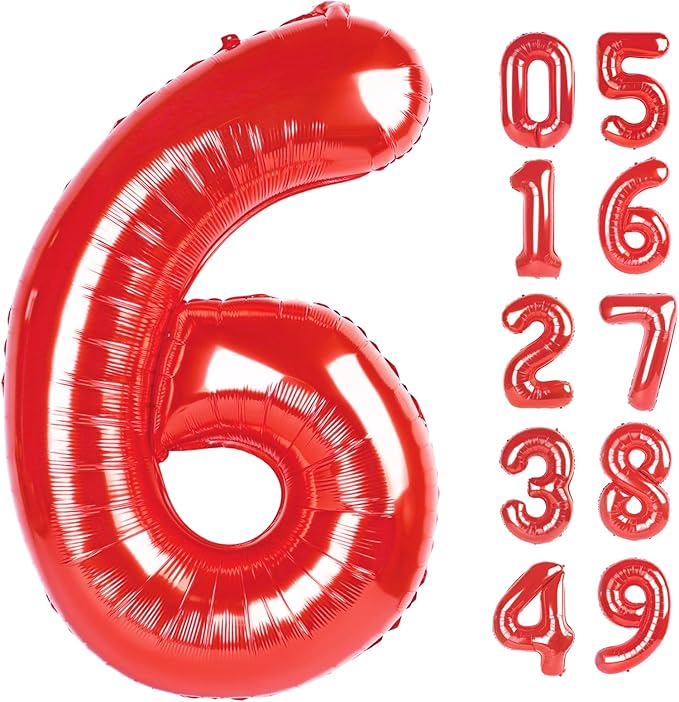 Number Balloon 40 Inch Red 6 Balloon, Red Numbers Six 6 Birthday Balloon Party Supplies, 6 16 26 36 60 66 Foil Mylar Number Balloons Birthday Party Decor