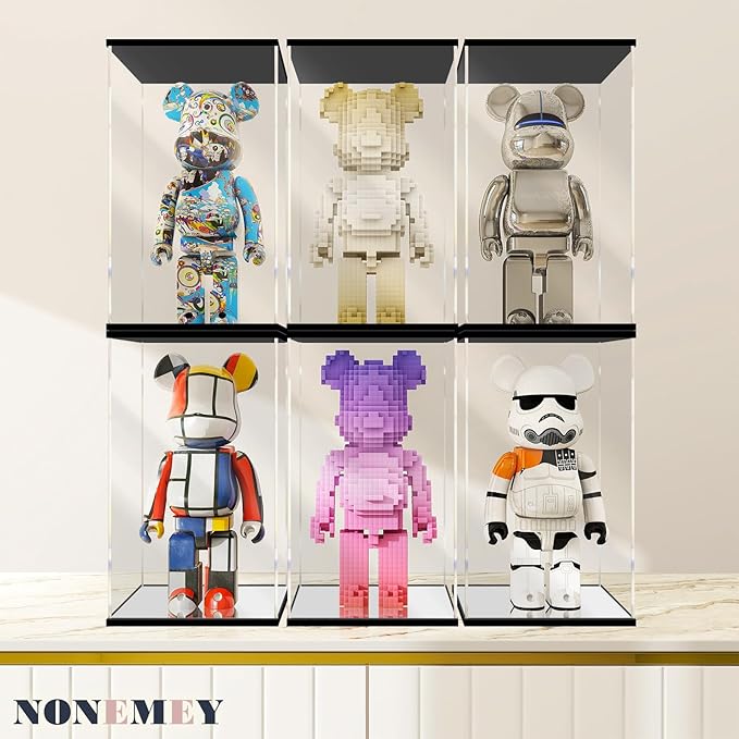 NONEMEY Clear Acrylic Display Case with Remote Control Light for Bearbrick, Dustproof Model Showcase Organizer Box, Display Case for Collectibles Bearbrick (9.8×7.9×16.5inch,25×20×42cm)