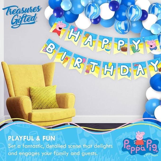 Treasures Gifted Officially Licensed Peppa Pig Birthday Banner - Peppa Pig Happy Birthday Banner - Peppa Pig Birthday Party Supplies