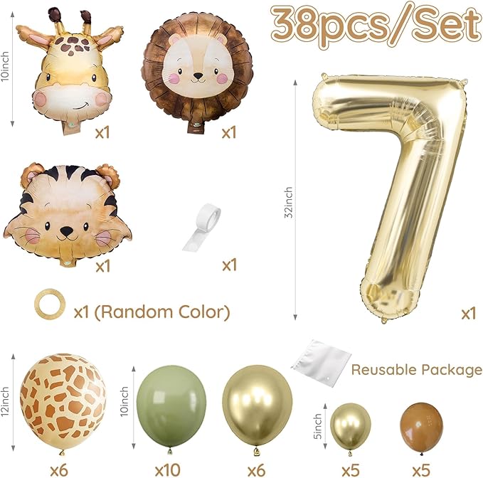 Jungle Safari Birthday balloons, Animal Balloons Décor Happy Birthday Party Decoration for Wedding Birthday Party (Number 7)