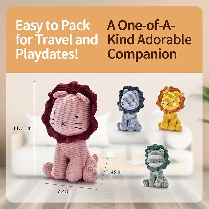 Lion Plush Corduroy (Blue) 11" Stuffed Animal for Baby, Toddler, Kids, Adults - Lion Corduroy Toy-Adorable Toy Made from Kid-Friendly, Quality Material