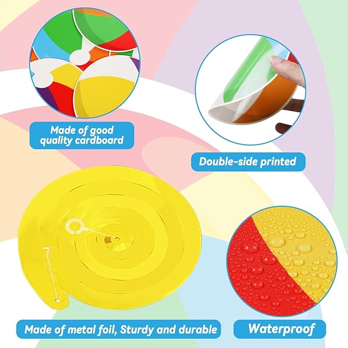 60pcs Beach Ball Party Foil Swirl Decorations Summer Pool Ball Ceiling Hanging Decor Swirls Beach Cutouts Supplies for Birthday Summer Party Favor Indoor Outdoor Decor