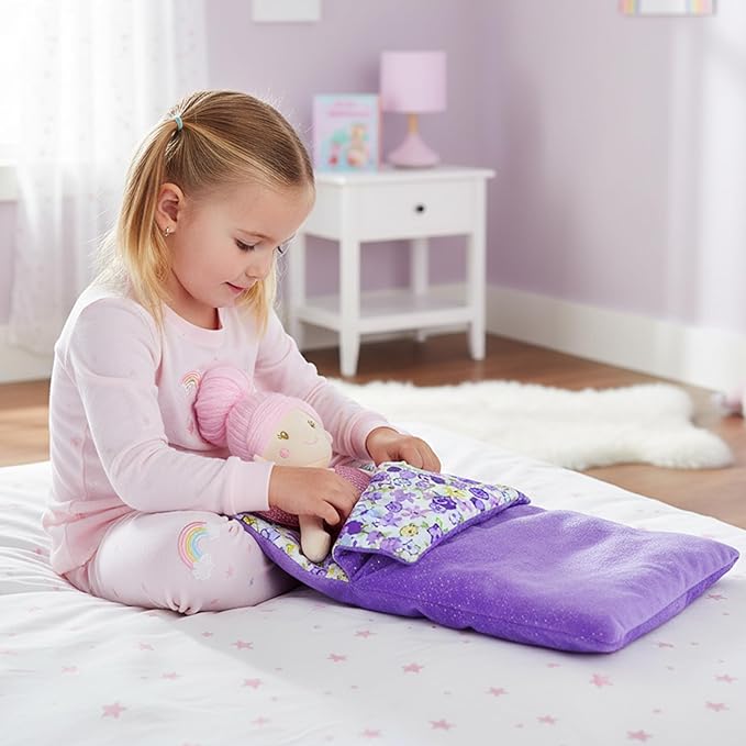 June Garden Cozy Dream Reversible Doll Sleeping Bag - 2-Piece Playset Doll Accessory with Pillow - Fits 18" American Girl Dolls - Gifts for Girls 2 3 4 Year Old