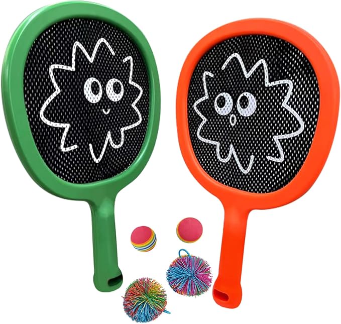 Portable Paddles and Bouncy Balls Set for Kids or Adults’ Indoor Outdoor Activities, Sport Game for Beginner or Intermediate, Swing Racket in Beach Pool Backyard Playground Lawn Park or Court