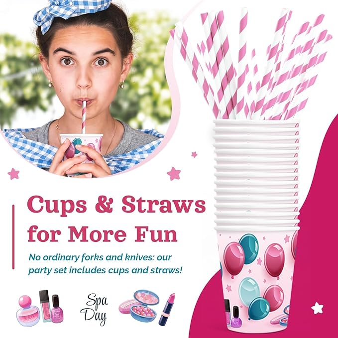 Spa Birthday Party Decorations, 120Pcs Spa Day Party Supplies Disposable and Relaxing Tableware Includes Plates, Napkins, Cups and Straws | Serves 24