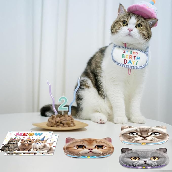 96 PCS Cat Birthday Decorations Kitten Party Disposable Tableware with Party Paper Plates and Cat Napkins Dinnerware Kit for Cats Themed Birthday Parties Supplies Serves 48 Guests