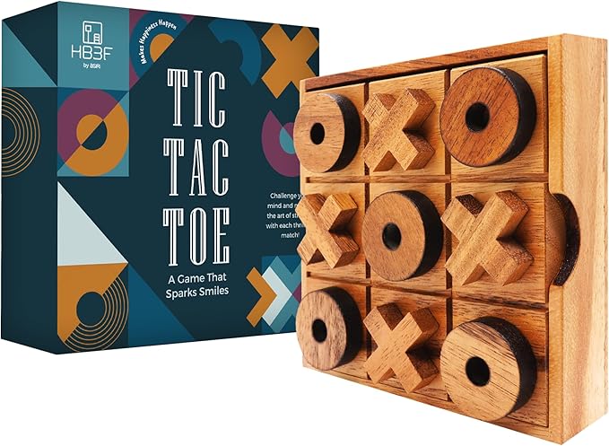 BSIRI Wooden Tic Tac Toe Game - Brain Teaser Puzzles for Adults Games and Unique Gifts, Coffee Table Decor Living Room Decor Modern Wood Decor (5.5 Inch)