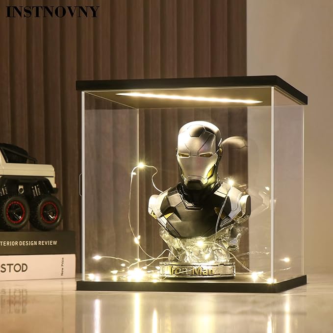 Acrylic Display Case for Collectibles Clear Acrylic Boxes for Display Action Figures Lighted Building Toys 75318 Display Case Room Decoration Box(Black-Solid Yellow; 9.8*9.8*9.8 inch)