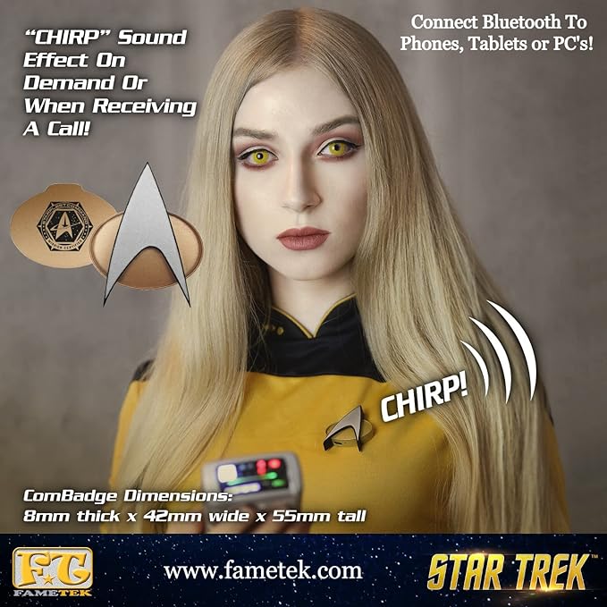 FAMETEK Star Trek Next Generation Bluetooth Communicator Badge 2026 Edition - TNG Bluetooth ComBadge with Chirp Sound Effects, Microphone & Speaker – Star Trek Memorabilia, Gifts and Collectibles
