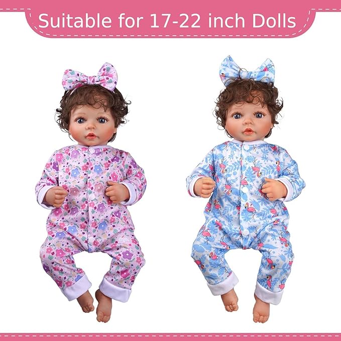 BABESIDE Reborn Baby Doll Clothes for 17-22 Inch Dolls, 5 Sets Baby Doll Clothes Outfits Accessories - Romper Suit and Headband for Baby Doll Boy&Girl Kids Age 3+ Gift