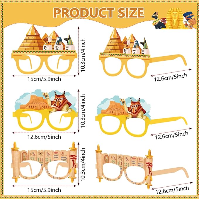 Pajean 32 Pcs Ancient Egyptian Decor Egypt Theme Eyeglasses Paper Glasses Frame Ancient Egypt Photo Booth Props Decorations Party Favors for Egyptian Birthday Party Supplies