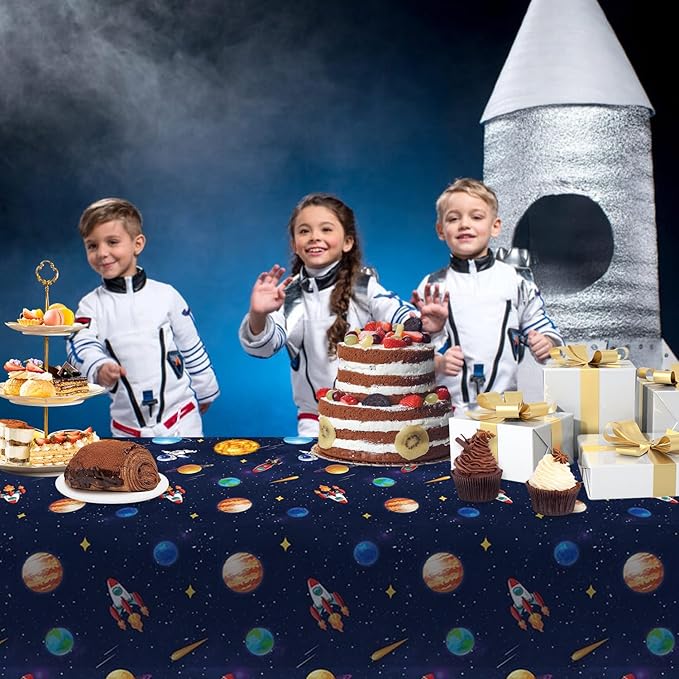 Egami 2pcs Space Tablecloth for Outer Space Decorations, 87 x 51 inches, Solar System Birthday Party Supplies