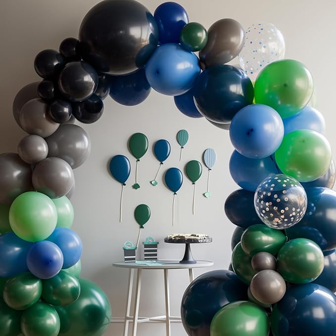 Blue and Green Balloon Garland Kit Dark Green Navy Blue Dark Blue Balloons Arch with Ribbon for Boy Girl Jungle Theme Party Birthday Baby Shower Wedding Graduation Anniversary Background Decorations