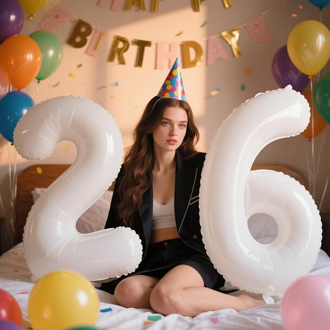 40 Inch Number 6 White Foil Helium Balloon - Birthday Gift for 6 Year Old Girl Boy 6th 16th 26th 36th 46th 50th 55th Wedding Anniversary Party Decorations